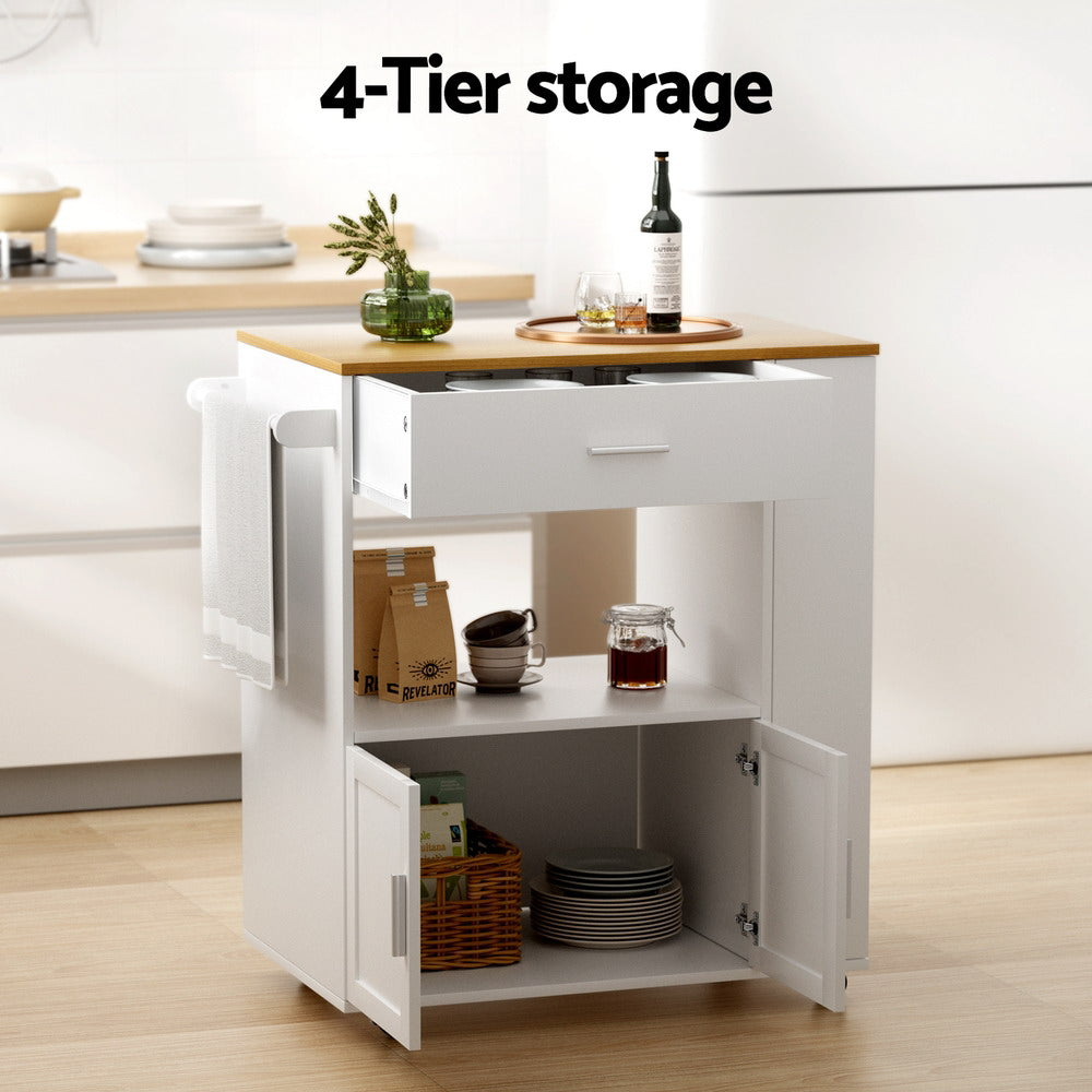 Compact Serving Cart Kitchen Island Trolley - White