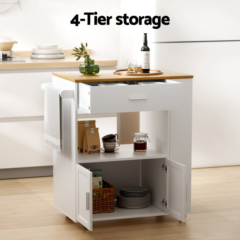 Compact Serving Cart Kitchen Island Trolley - White - Homecoze