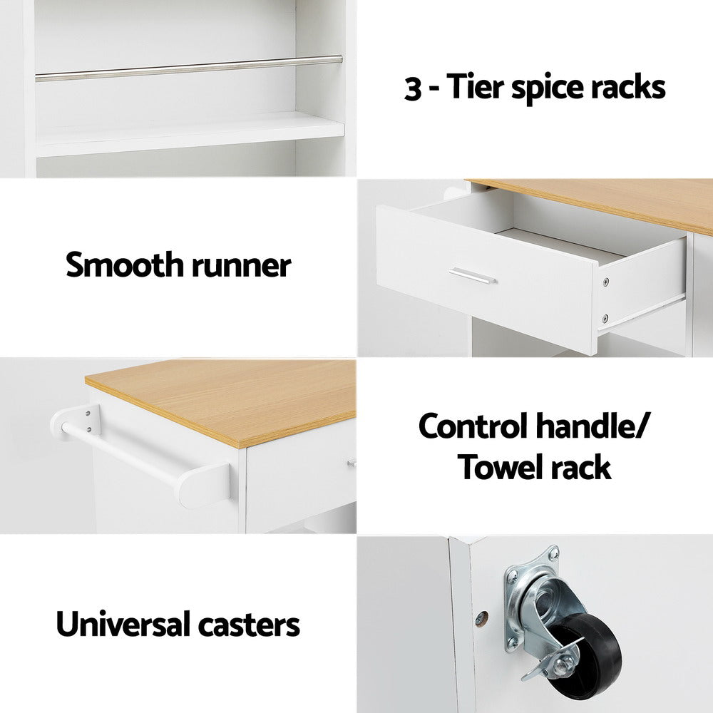 Compact Serving Cart Kitchen Island Trolley - White - Homecoze