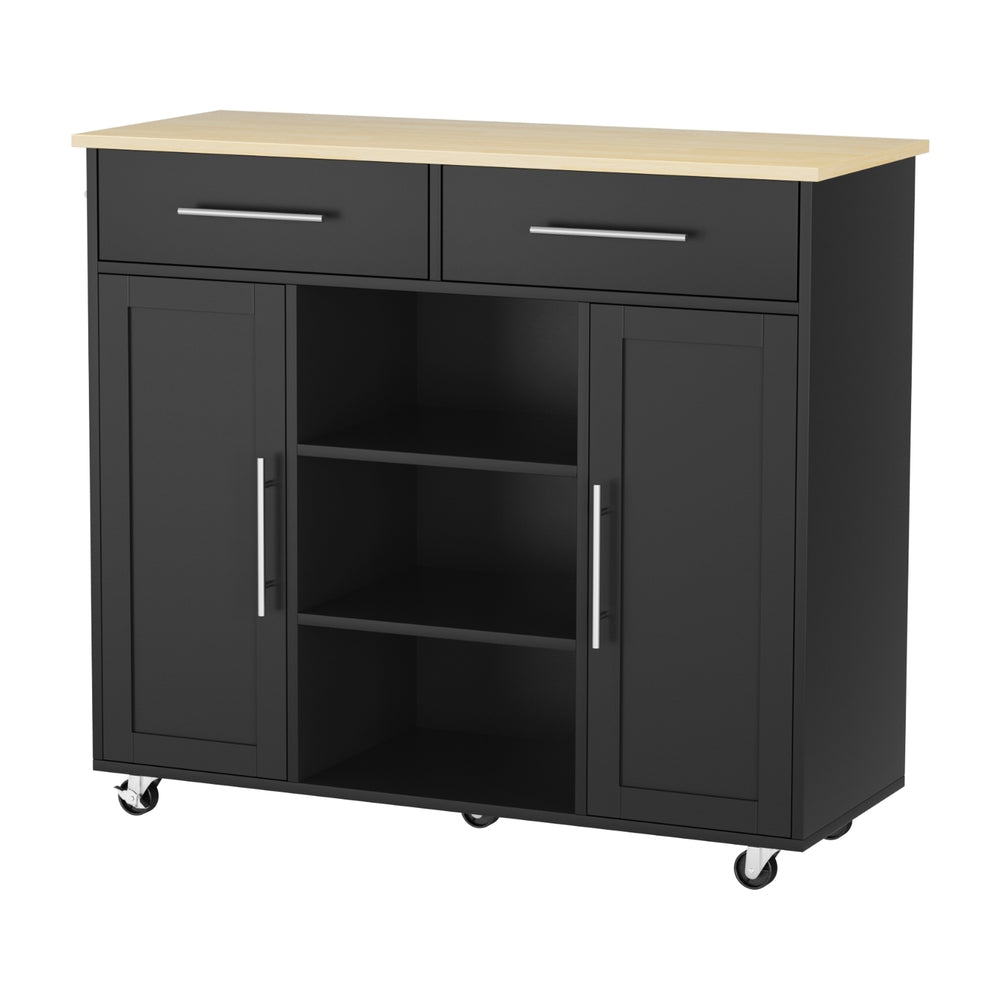 Artiss Kitchen Island Trolley Rolling Serving Cart Storage Drawer Cabinet 100cm Black - Homecoze