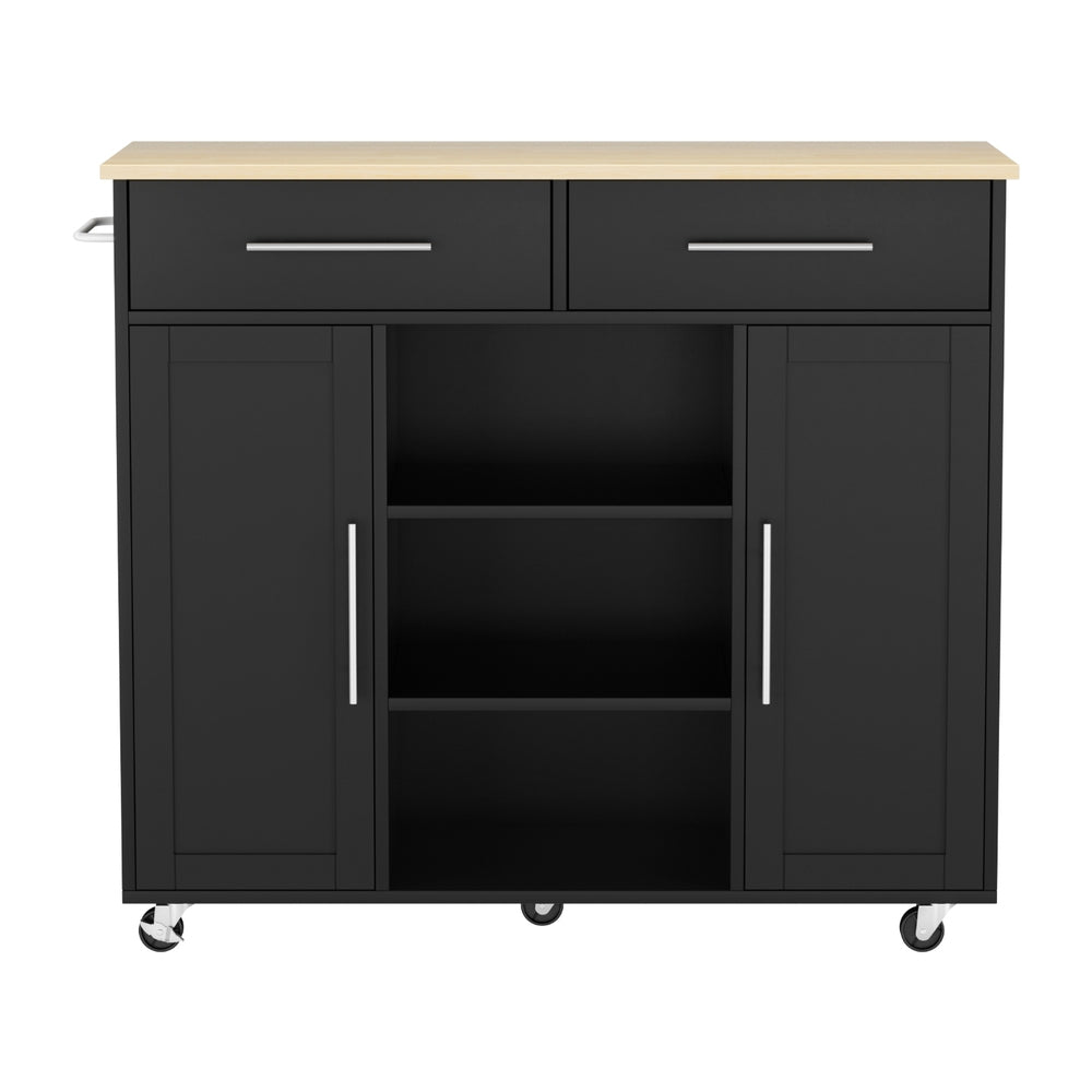 Artiss Kitchen Island Trolley Rolling Serving Cart Storage Drawer Cabinet 100cm Black - Homecoze