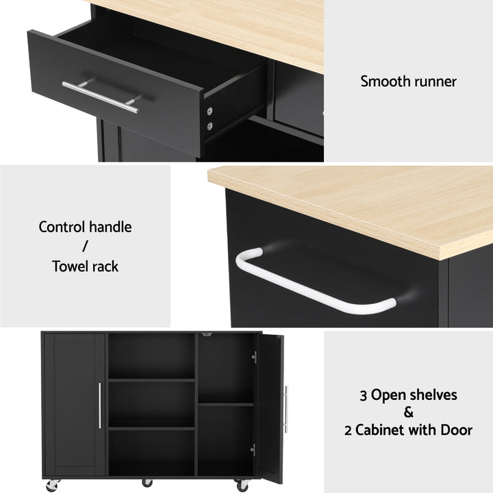 Artiss Kitchen Island Trolley Rolling Serving Cart Storage Drawer Cabinet 100cm Black - Homecoze