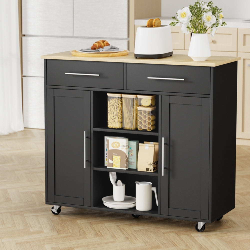 Artiss Kitchen Island Trolley Rolling Serving Cart Storage Drawer Cabinet 100cm Black - Homecoze