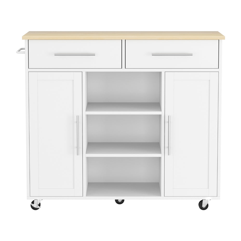 Artiss Kitchen Island Trolley Rolling Serving Cart Storage Drawer Cabinet 100cm White - Homecoze