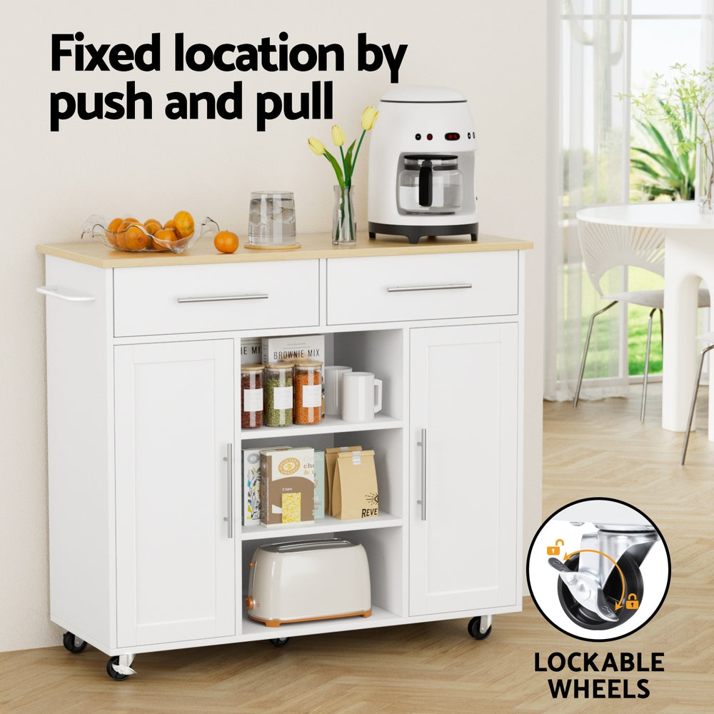 Artiss Kitchen Island Trolley Rolling Serving Cart Storage Drawer Cabinet 100cm White - Homecoze