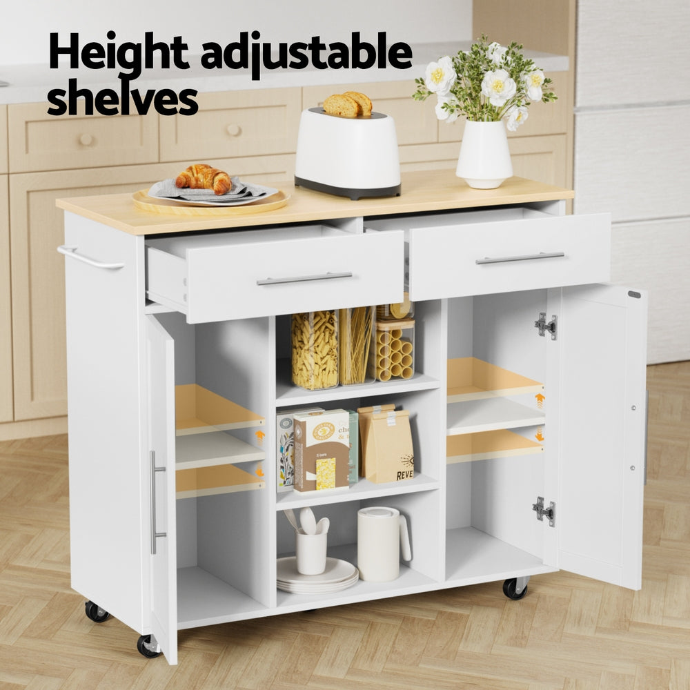 Artiss Kitchen Island Trolley Rolling Serving Cart Storage Drawer Cabinet 100cm White - Homecoze