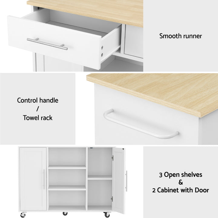 Artiss Kitchen Island Trolley Rolling Serving Cart Storage Drawer Cabinet 100cm White - Homecoze
