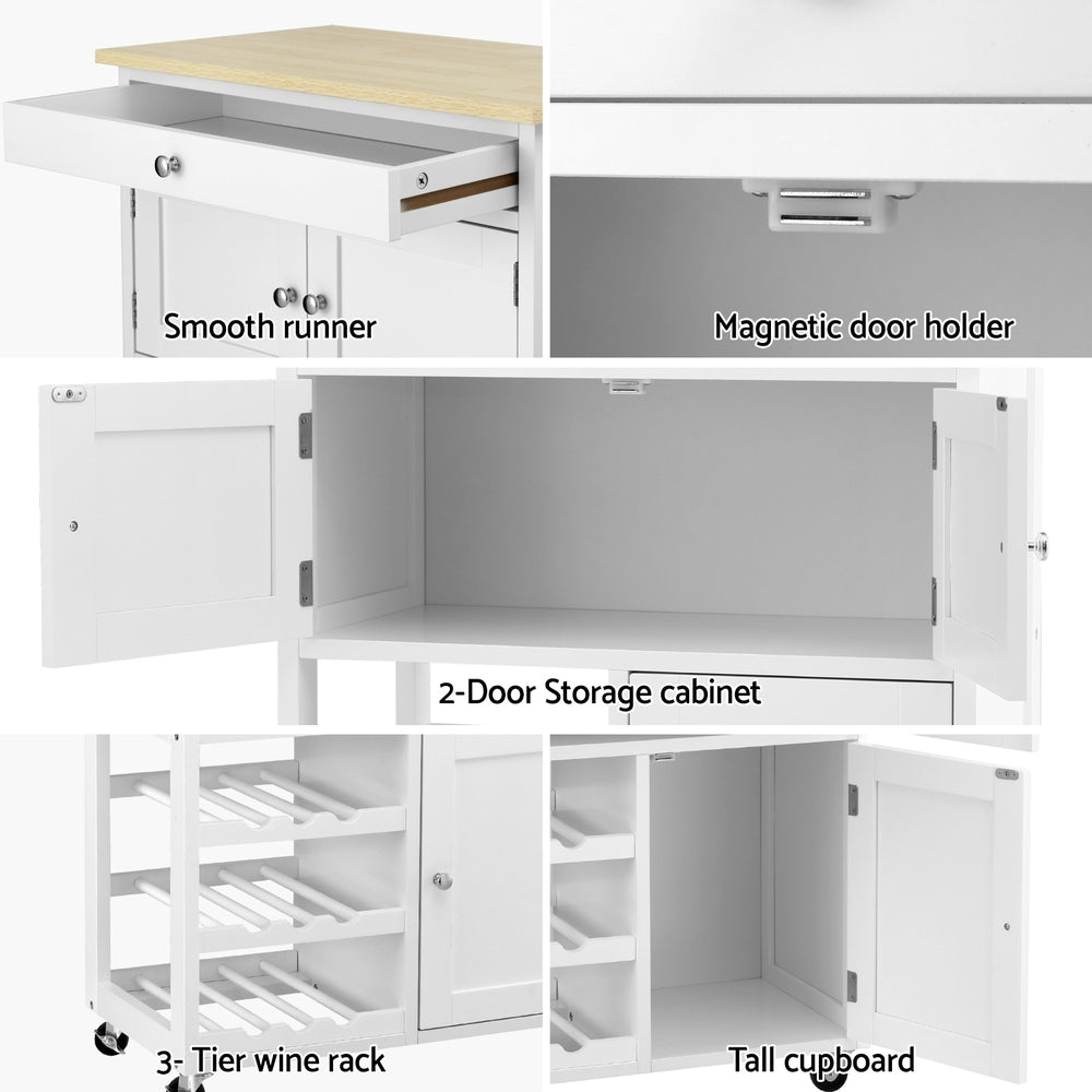 Artiss Kitchen Island Trolley Rolling Serving Cart Storage Cart Drawer Cupboard - Homecoze