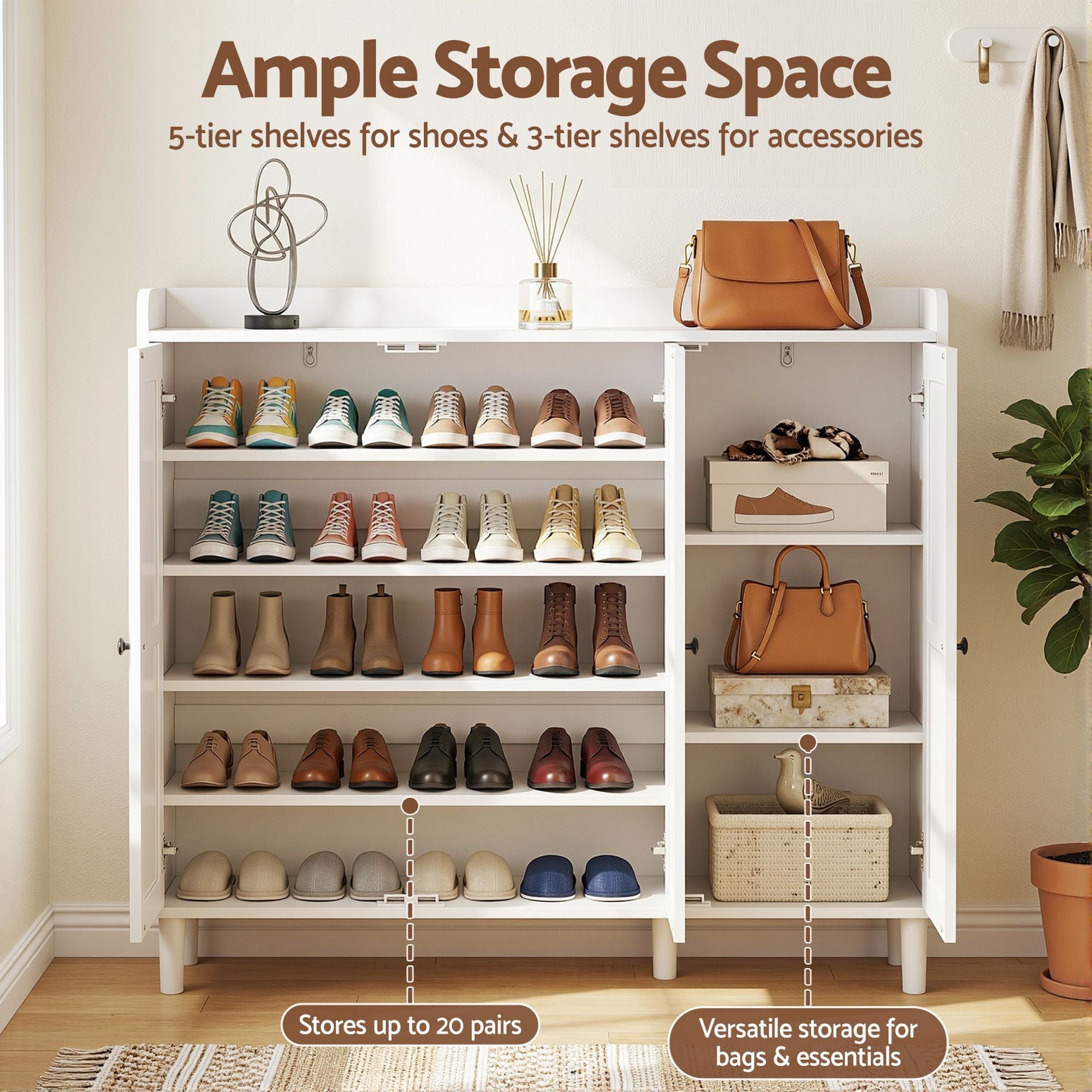 Artiss Shoe Rack Cabinet Storage Cupboard Adjustable Shelf White - Homecoze