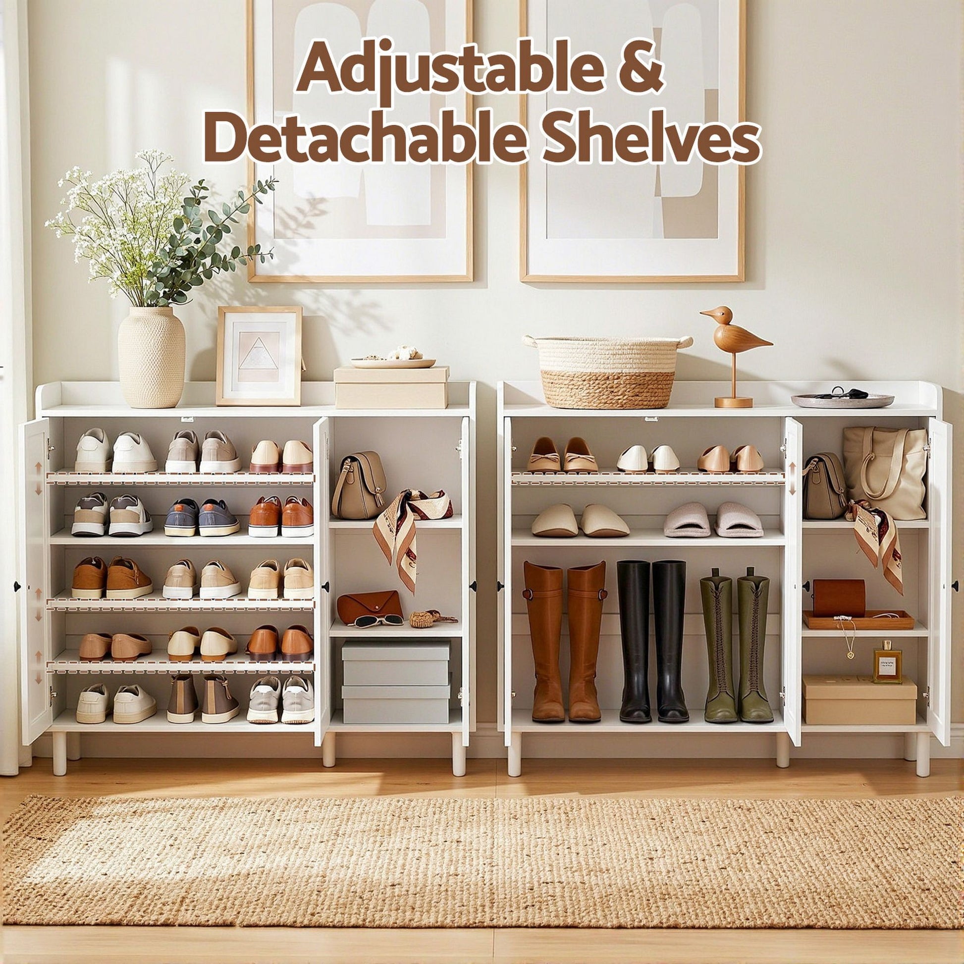 Artiss Shoe Rack Cabinet Storage Cupboard Adjustable Shelf White - Homecoze