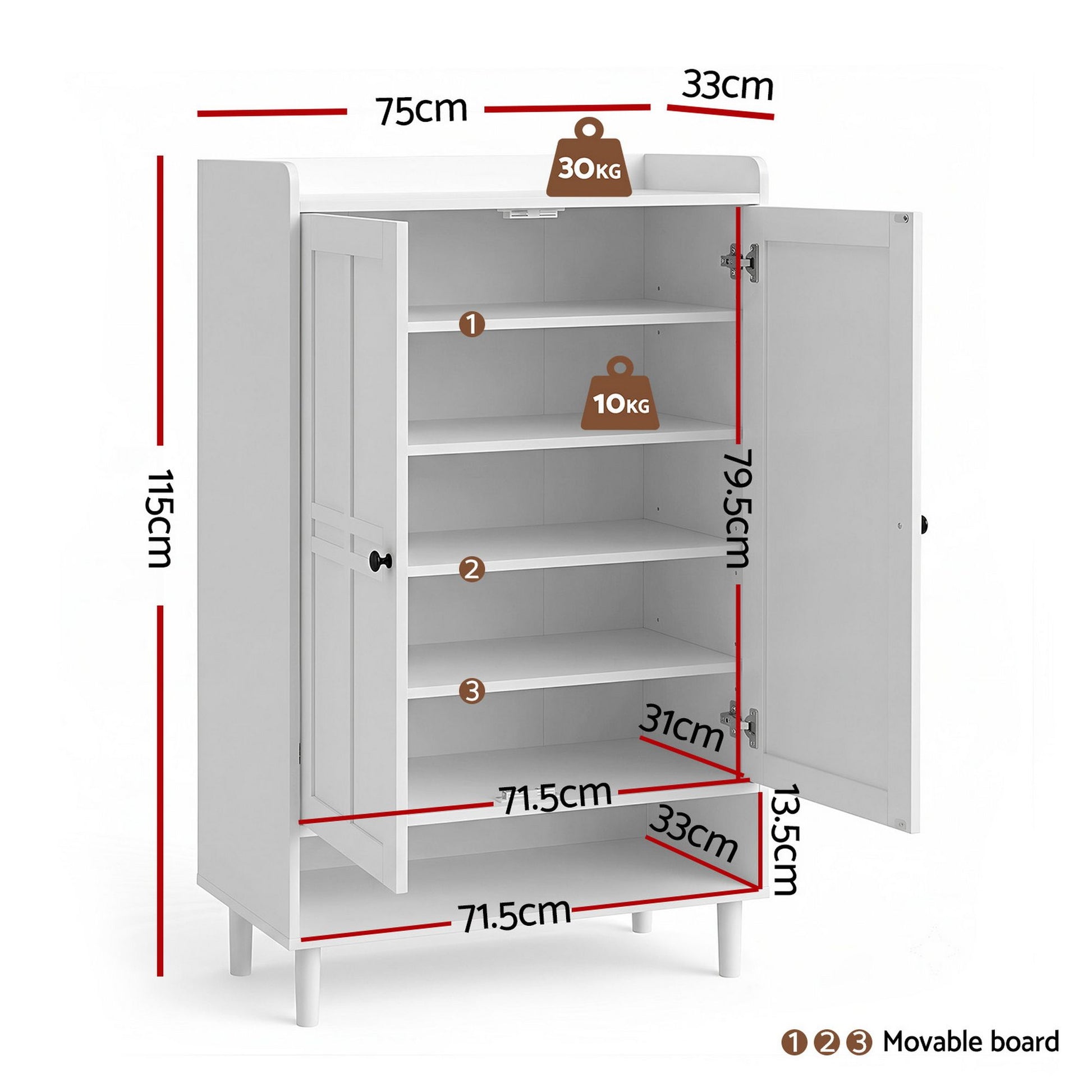 Artiss Shoe Rack Cabinet Storage Cupboard 3 Adjustable Shelves White - Homecoze