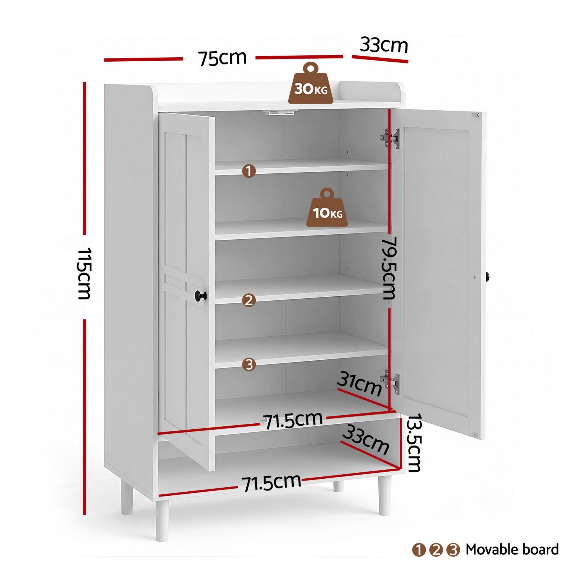 Artiss Shoe Rack Cabinet Storage Cupboard 3 Adjustable Shelves White - Homecoze