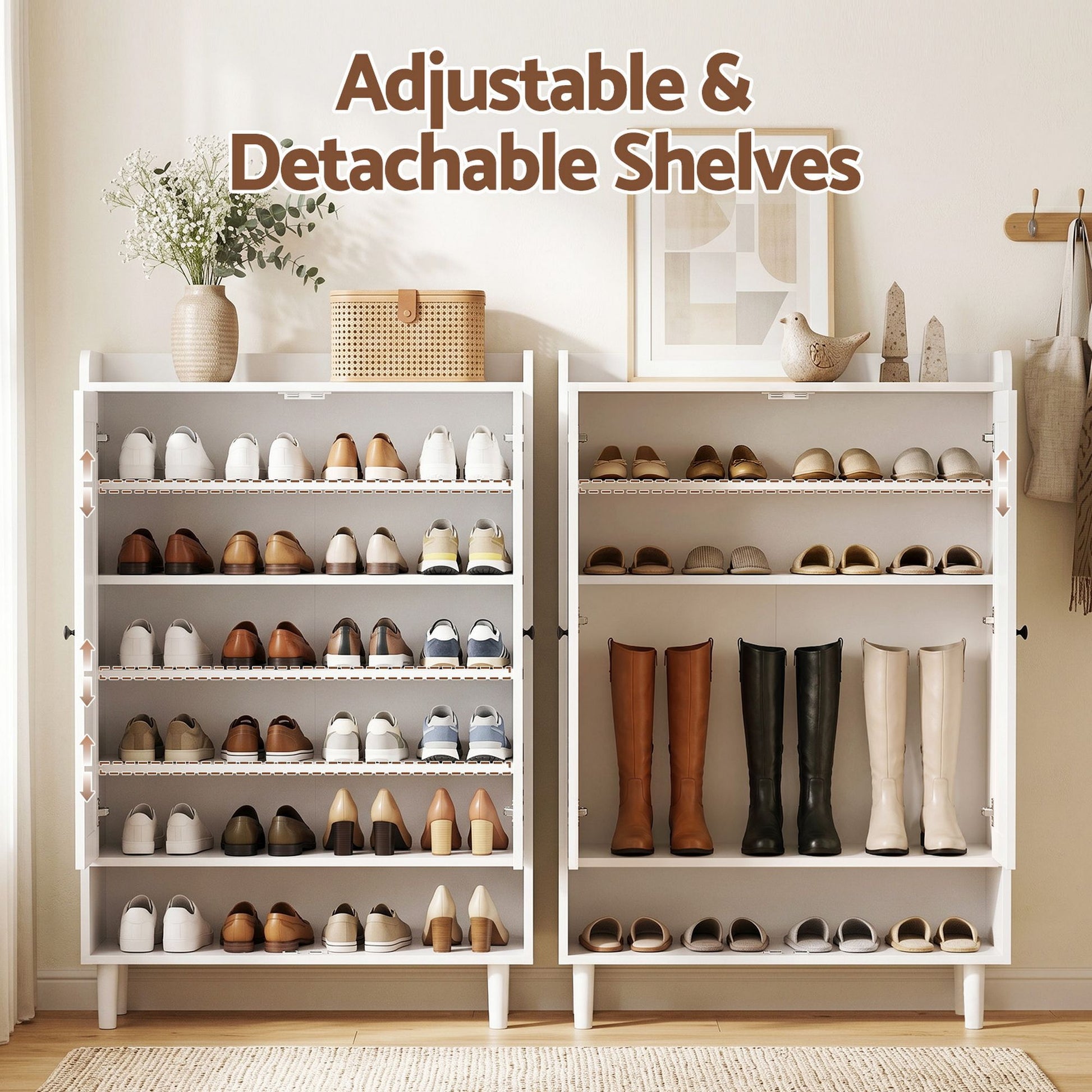 Artiss Shoe Rack Cabinet Storage Cupboard 3 Adjustable Shelves White - Homecoze