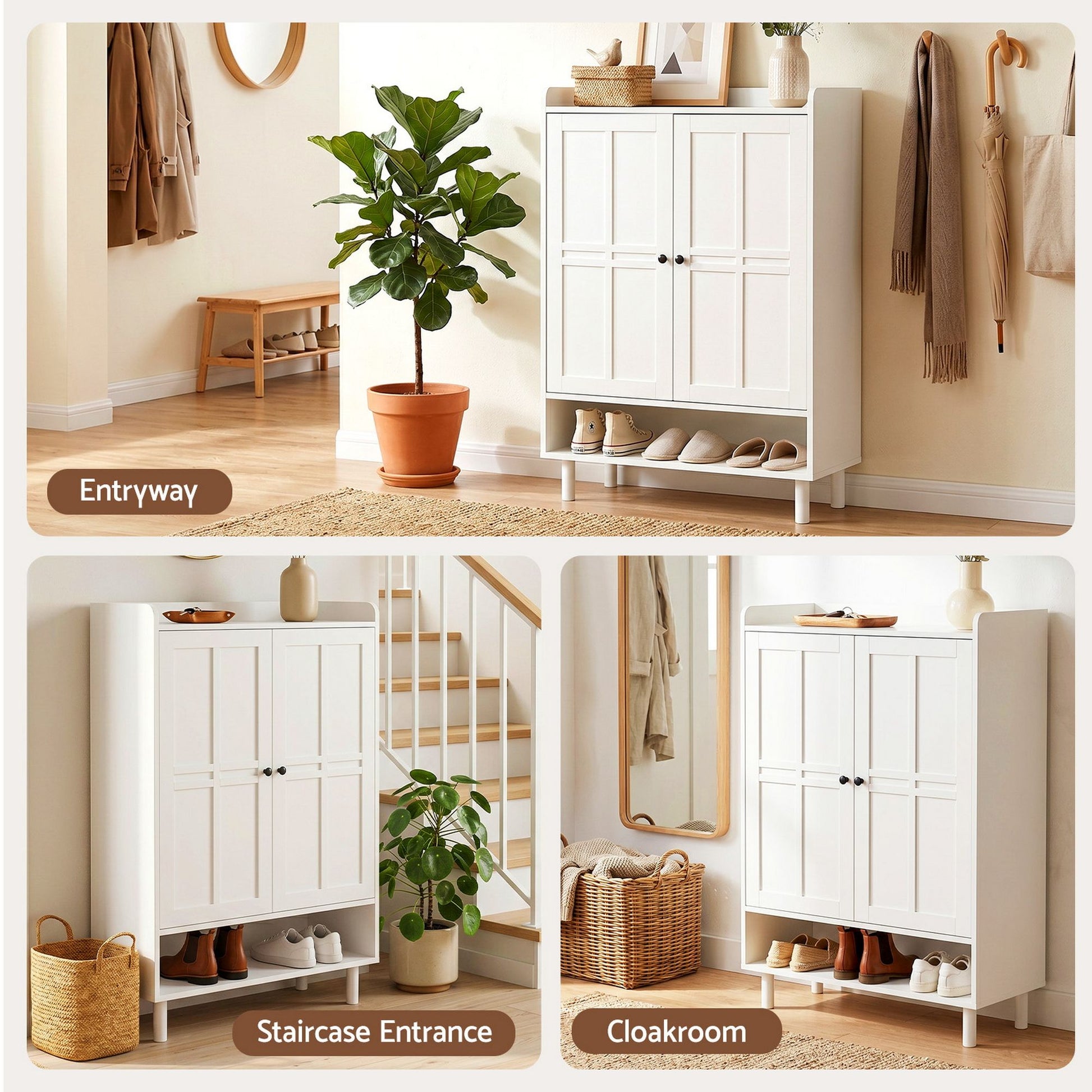 Artiss Shoe Rack Cabinet Storage Cupboard 3 Adjustable Shelves White - Homecoze