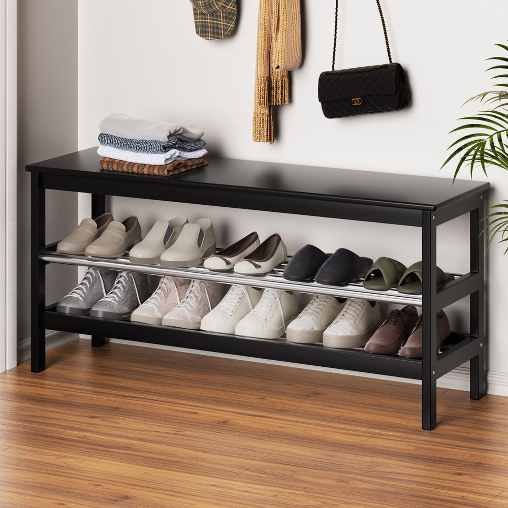 Shoe Rack Storage Bench Bamboo up to 10 Pairs - Black - Homecoze