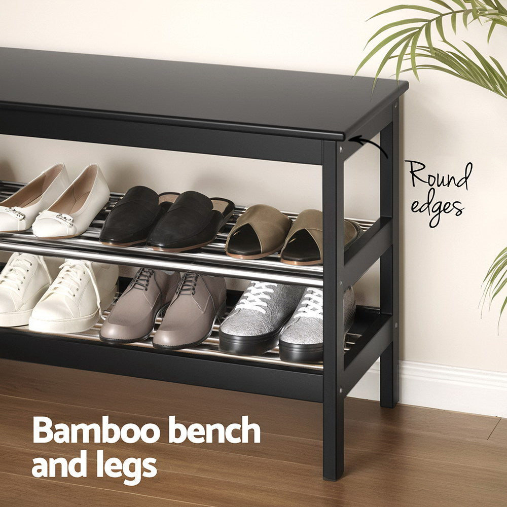 Shoe Rack Storage Bench Bamboo up to 10 Pairs - Black - Homecoze