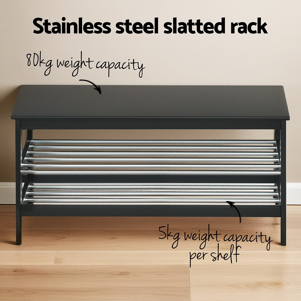 Shoe Rack Storage Bench Bamboo up to 10 Pairs - Black - Homecoze