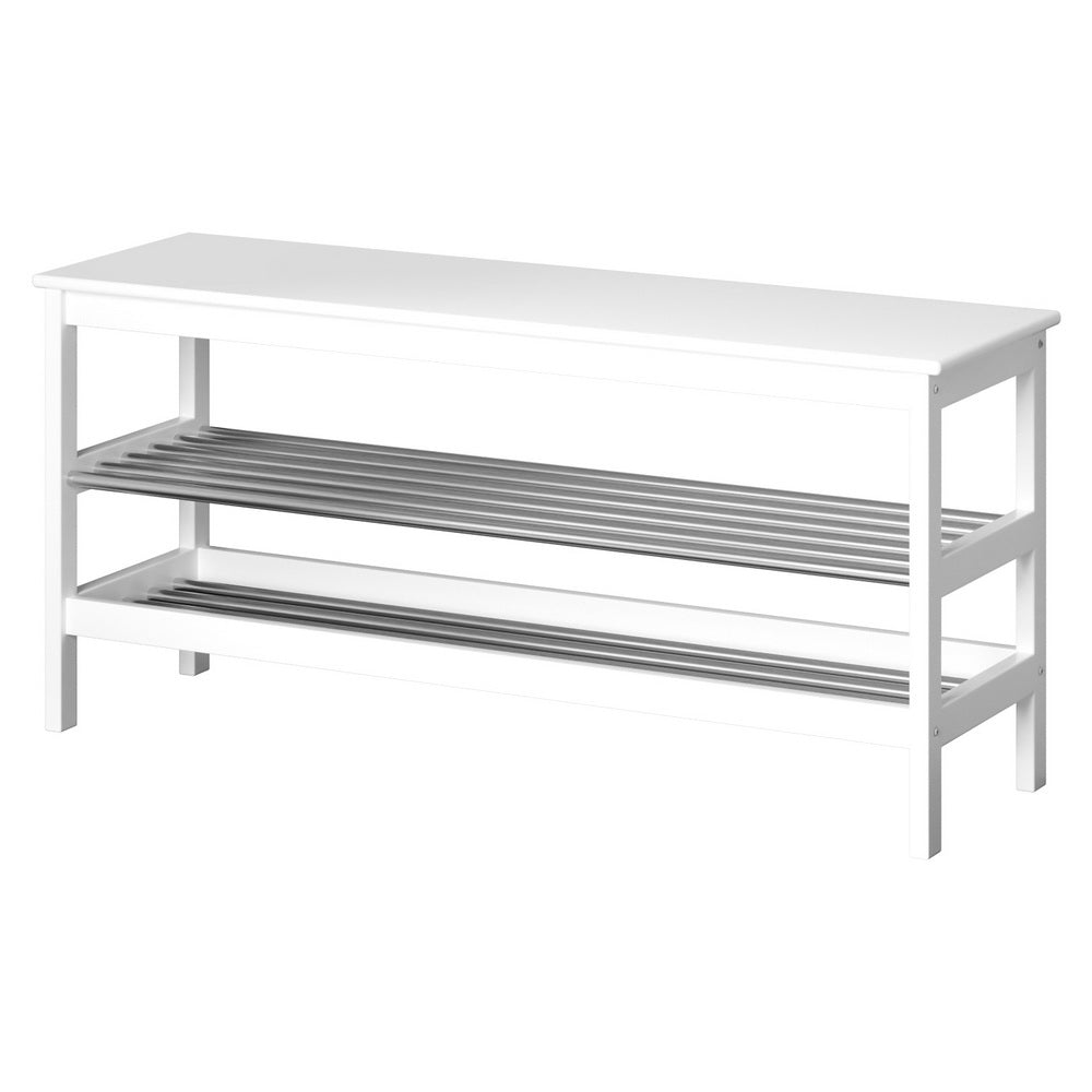 Shoe Rack Storage Bench Bamboo up to 10 Pairs - White - Homecoze
