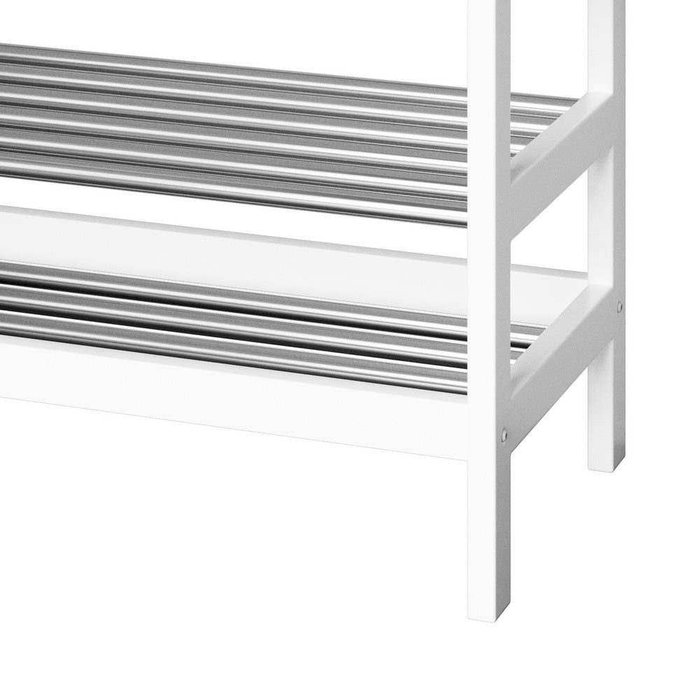 Shoe Rack Storage Bench Bamboo up to 10 Pairs - White - Homecoze