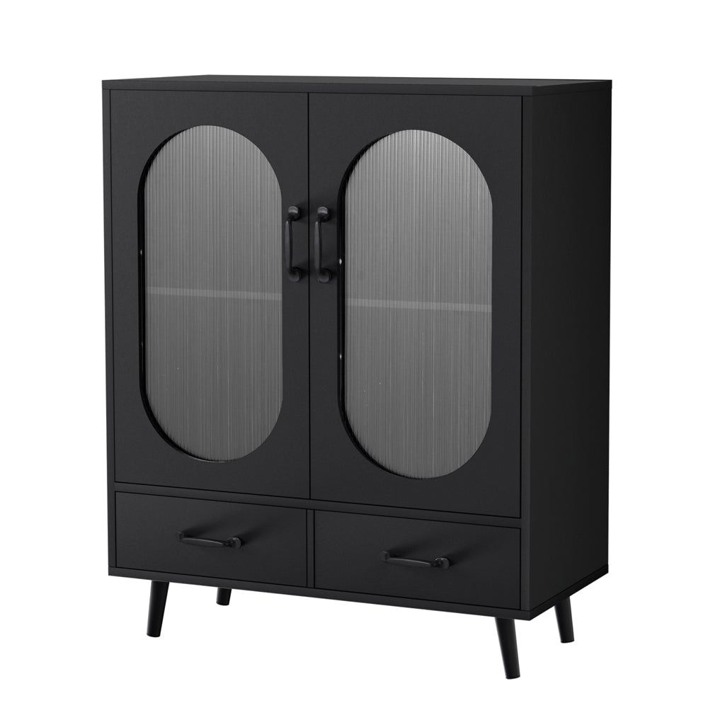Modern Buffet Sideboard with Fluted Doors - Black - Homecoze