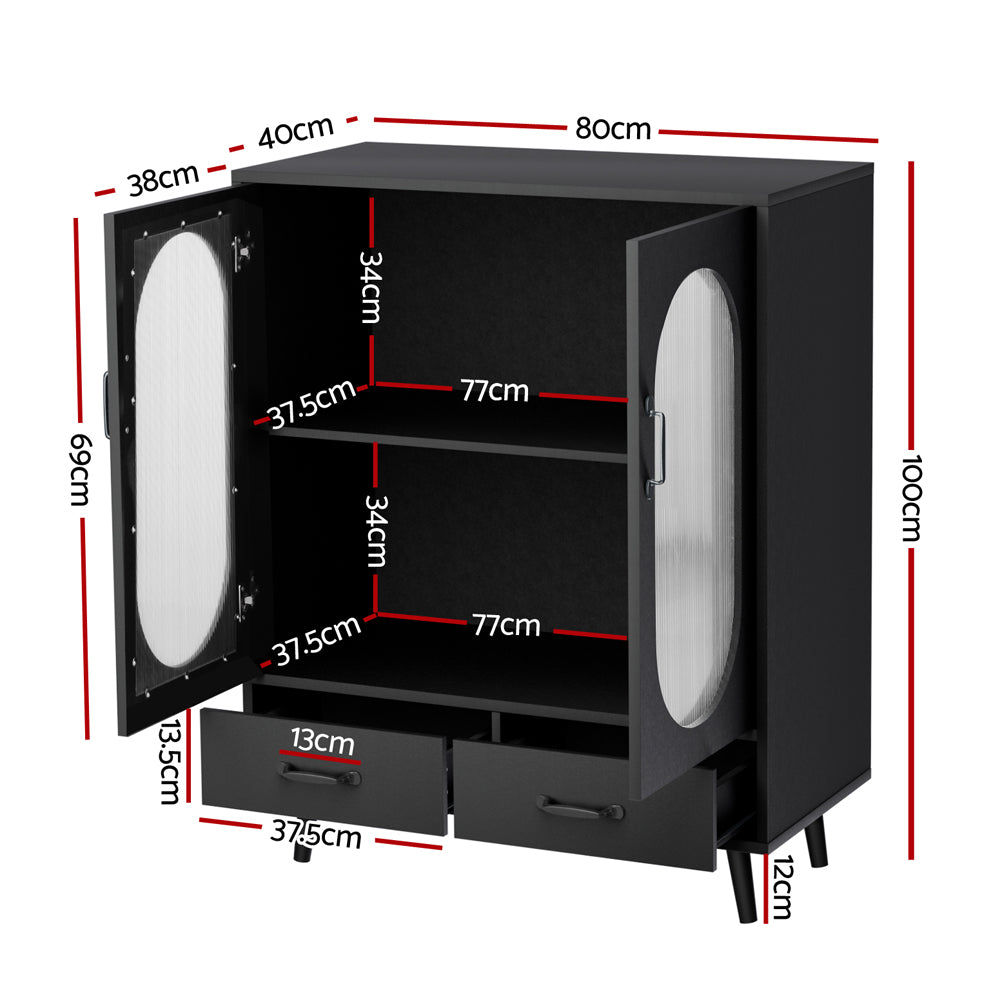 Modern Buffet Sideboard with Fluted Doors - Black - Homecoze