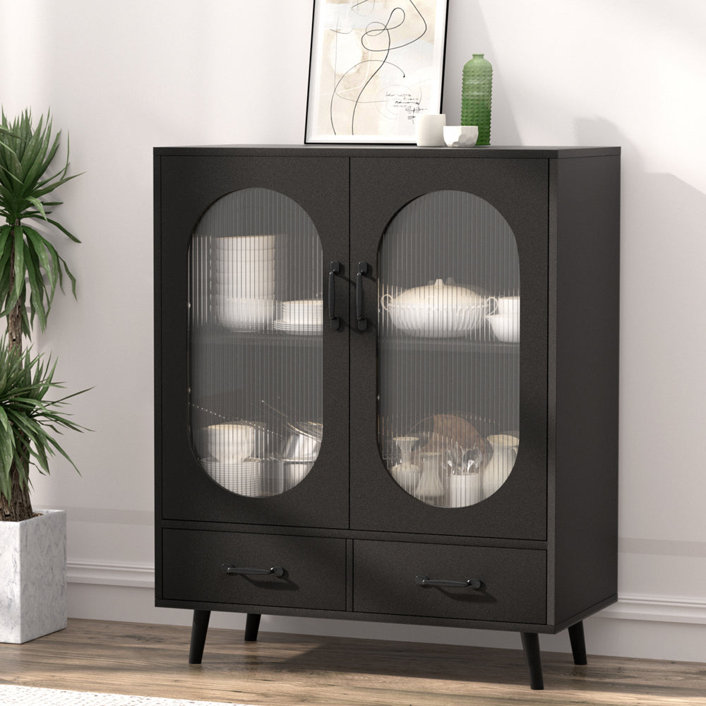 Modern Buffet Sideboard with Fluted Doors - Black - Homecoze