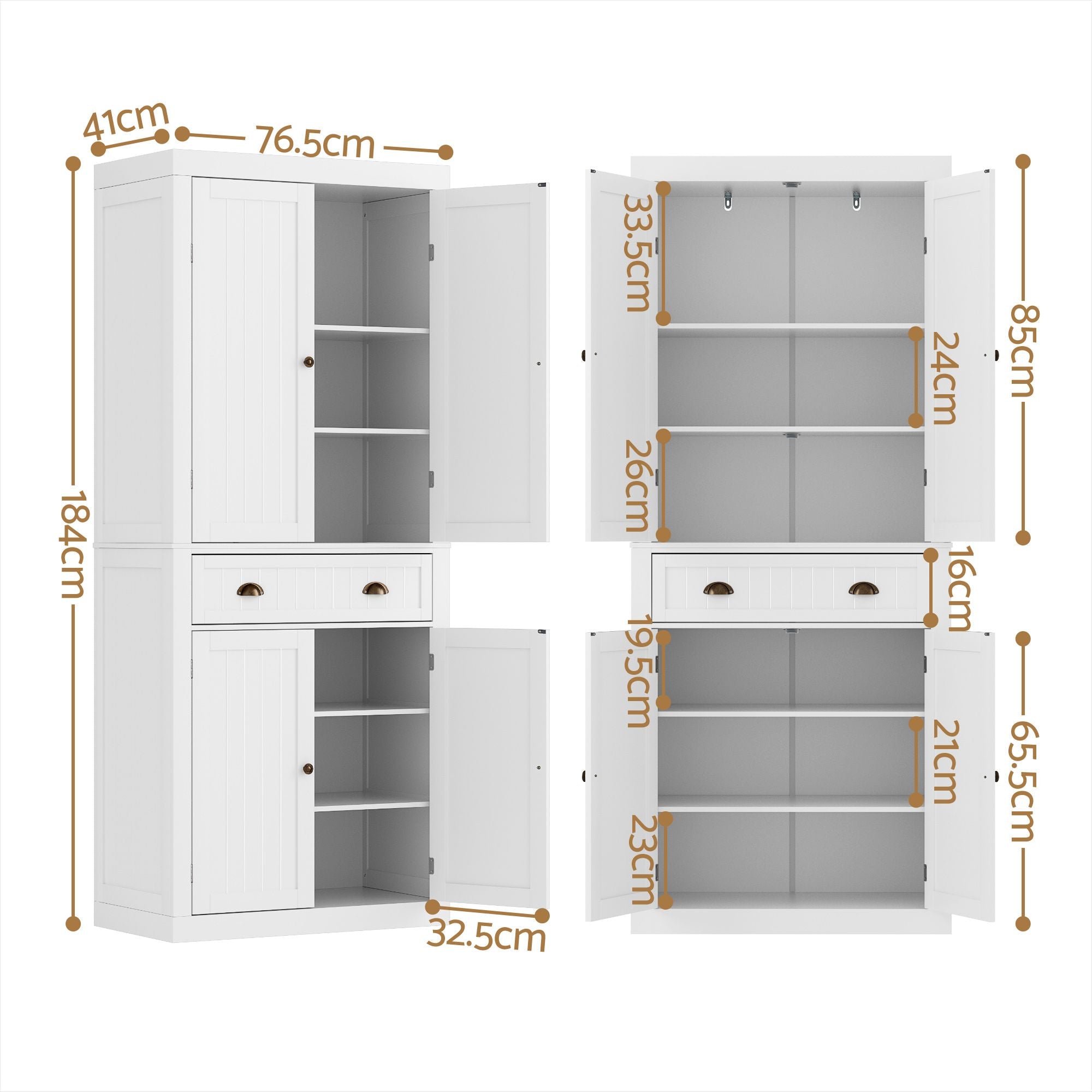 Everly (Set of 2) Linen & Pantry Storage Cabinets - White