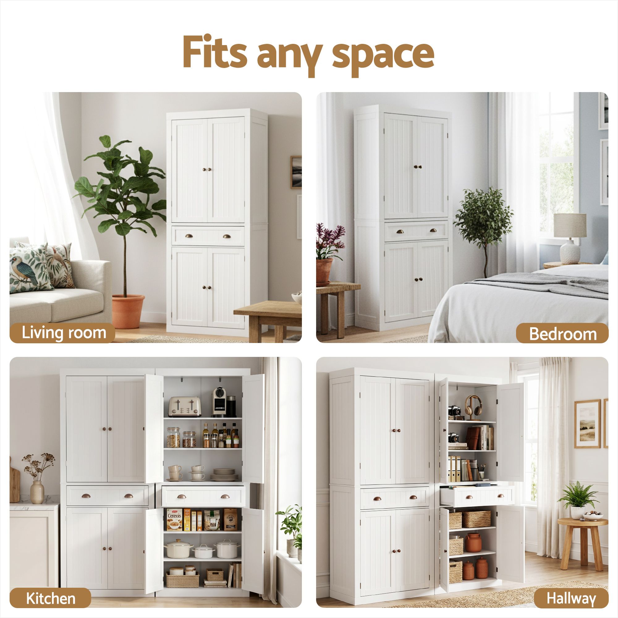 Everly (Set of 2) Linen & Pantry Storage Cabinets - White
