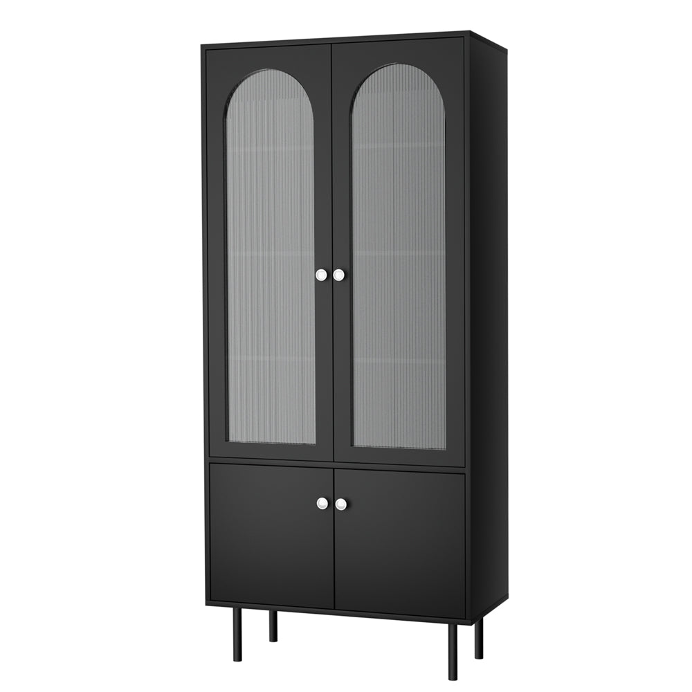 Modern Highset Buffet Sideboard with Fluted Doors - Black - Homecoze
