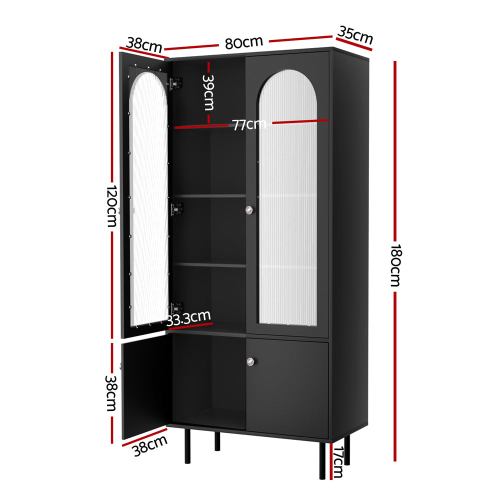 Modern Highset Buffet Sideboard with Fluted Doors - Black