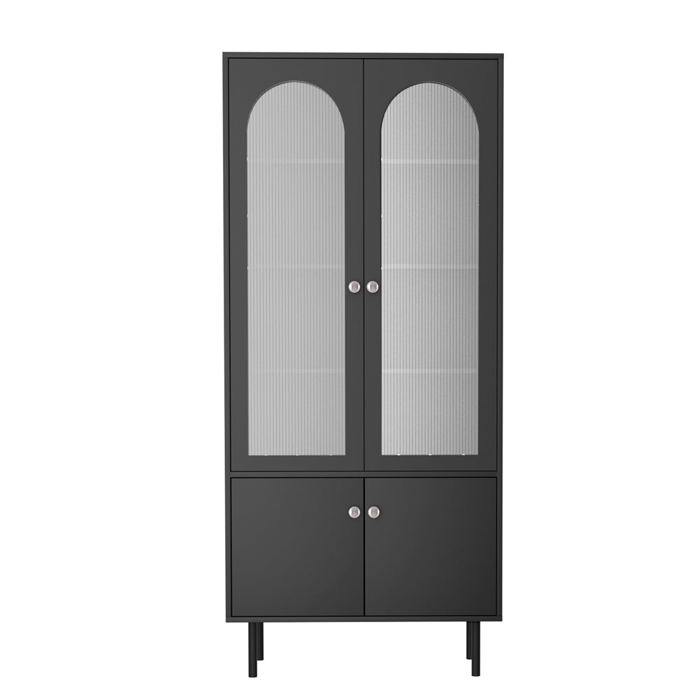 Modern Highset Buffet Sideboard with Fluted Doors - Black - Homecoze
