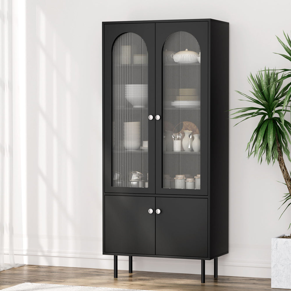 Modern Highset Buffet Sideboard with Fluted Doors - Black - Homecoze