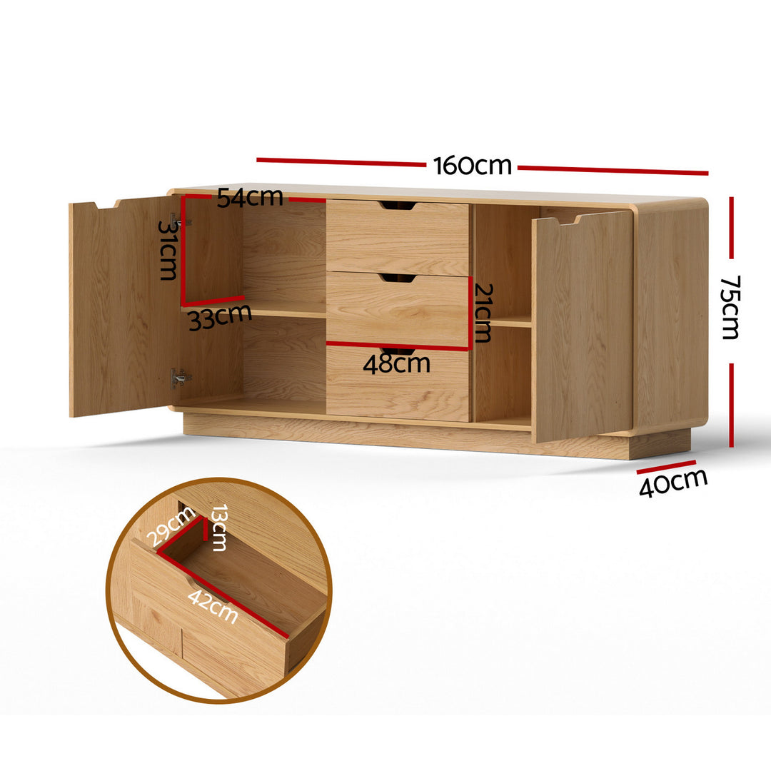 Artiss Buffet Sideboard Cabinet Storage Kitchen Cupboard Drawers Round Edge Oak - Homecoze