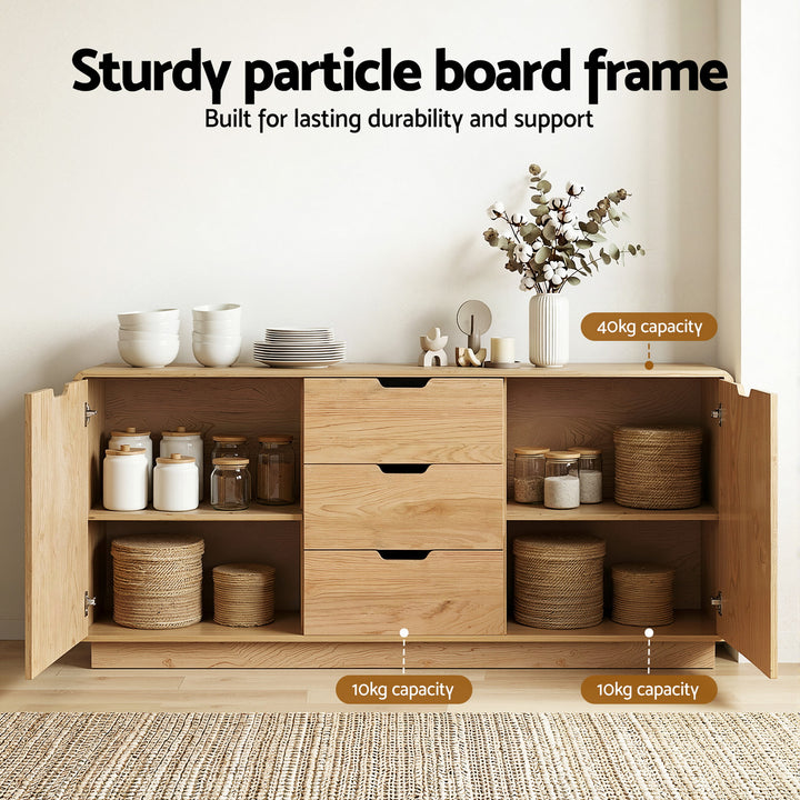 Artiss Buffet Sideboard Cabinet Storage Kitchen Cupboard Drawers Round Edge Oak - Homecoze