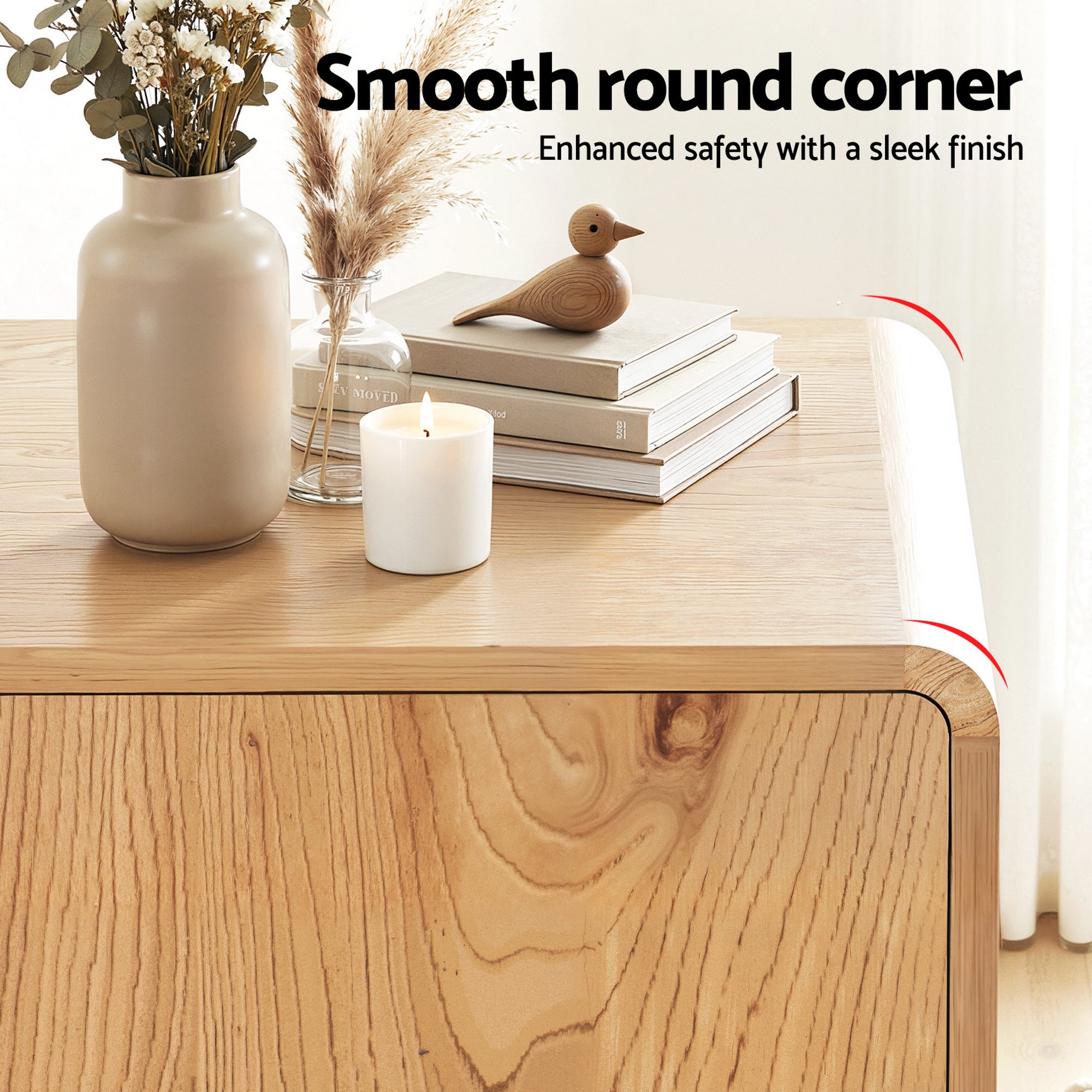 Artiss Buffet Sideboard Cabinet Storage Kitchen Cupboard Drawers Round Edge Oak - Homecoze