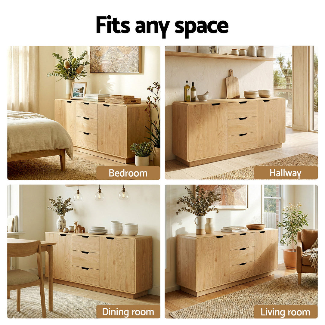 Artiss Buffet Sideboard Cabinet Storage Kitchen Cupboard Drawers Round Edge Oak - Homecoze