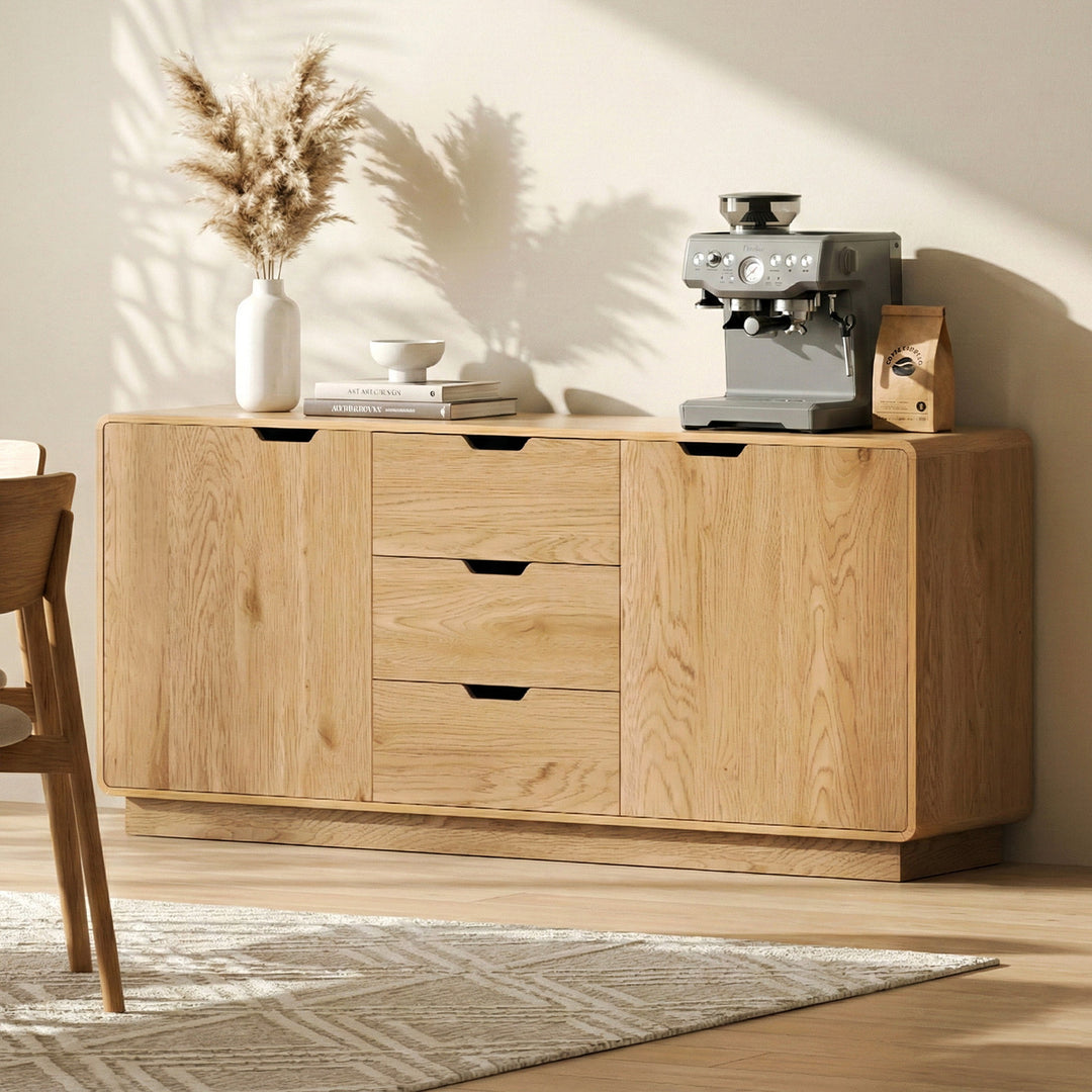 Artiss Buffet Sideboard Cabinet Storage Kitchen Cupboard Drawers Round Edge Oak - Homecoze