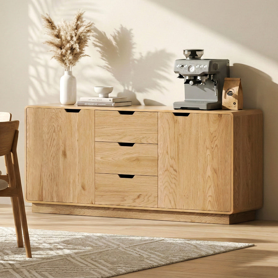 Artiss Buffet Sideboard Cabinet Storage Kitchen Cupboard Drawers Round Edge Oak - Homecoze