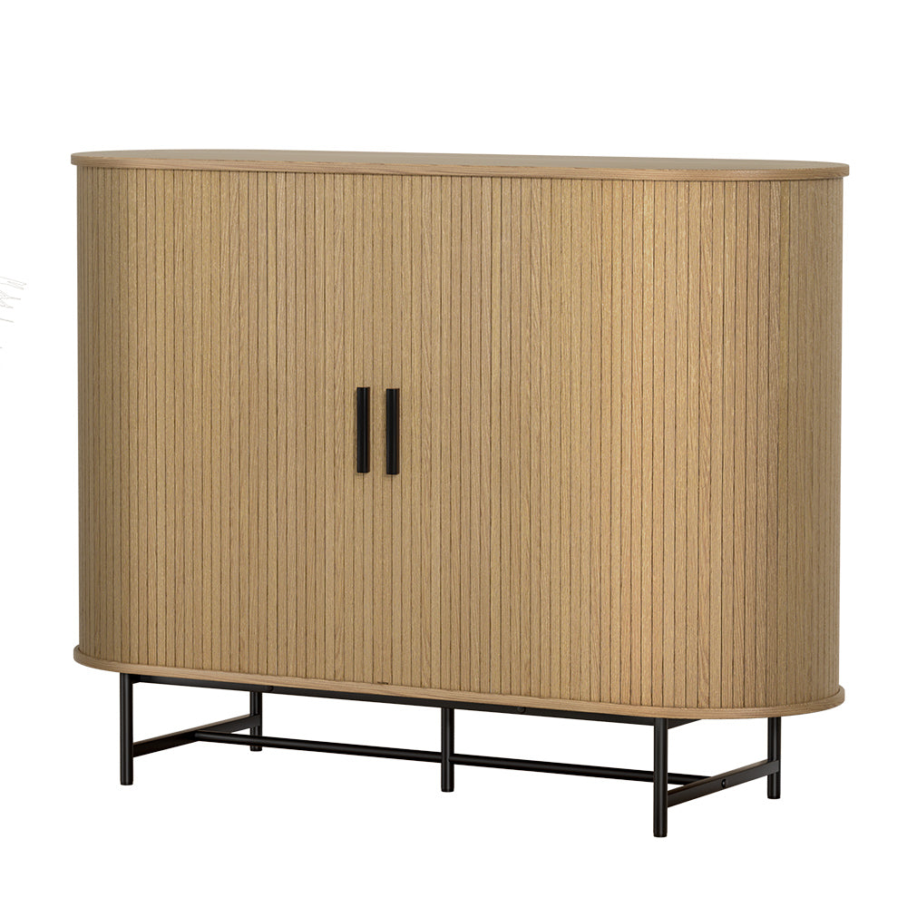 Buffet Sideboard Storage Cupboard with Fluted Sliding Doors - Oak - Homecoze