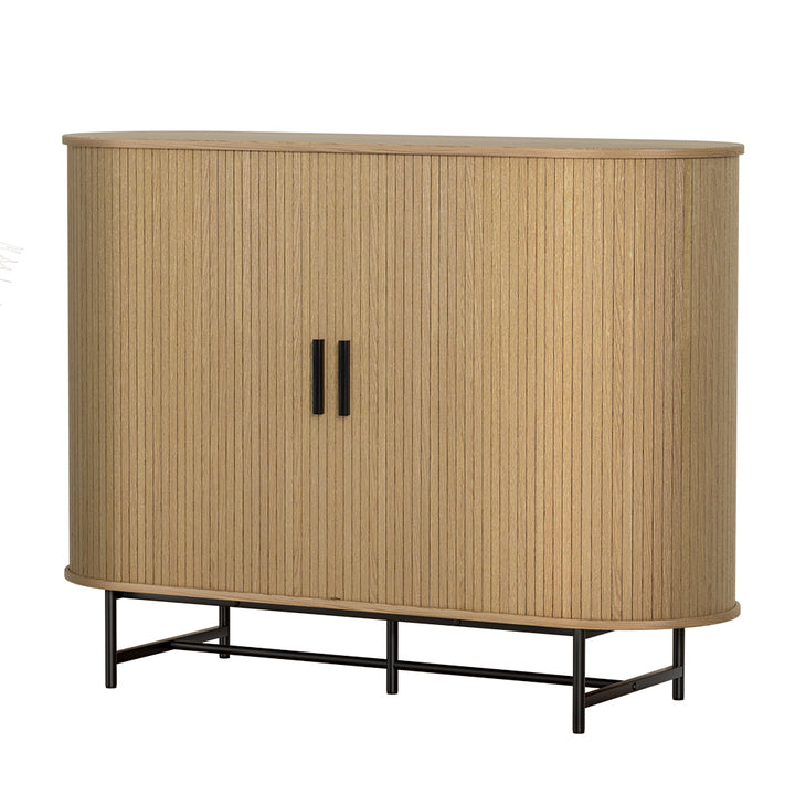Buffet Sideboard Storage Cupboard with Fluted Sliding Doors - Oak - Homecoze