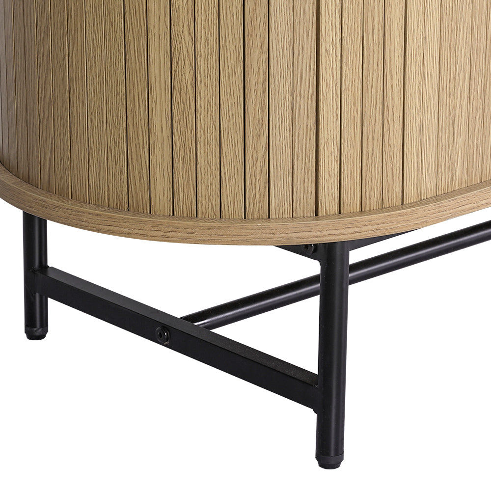 Buffet Sideboard Storage Cupboard with Fluted Sliding Doors - Oak - Homecoze