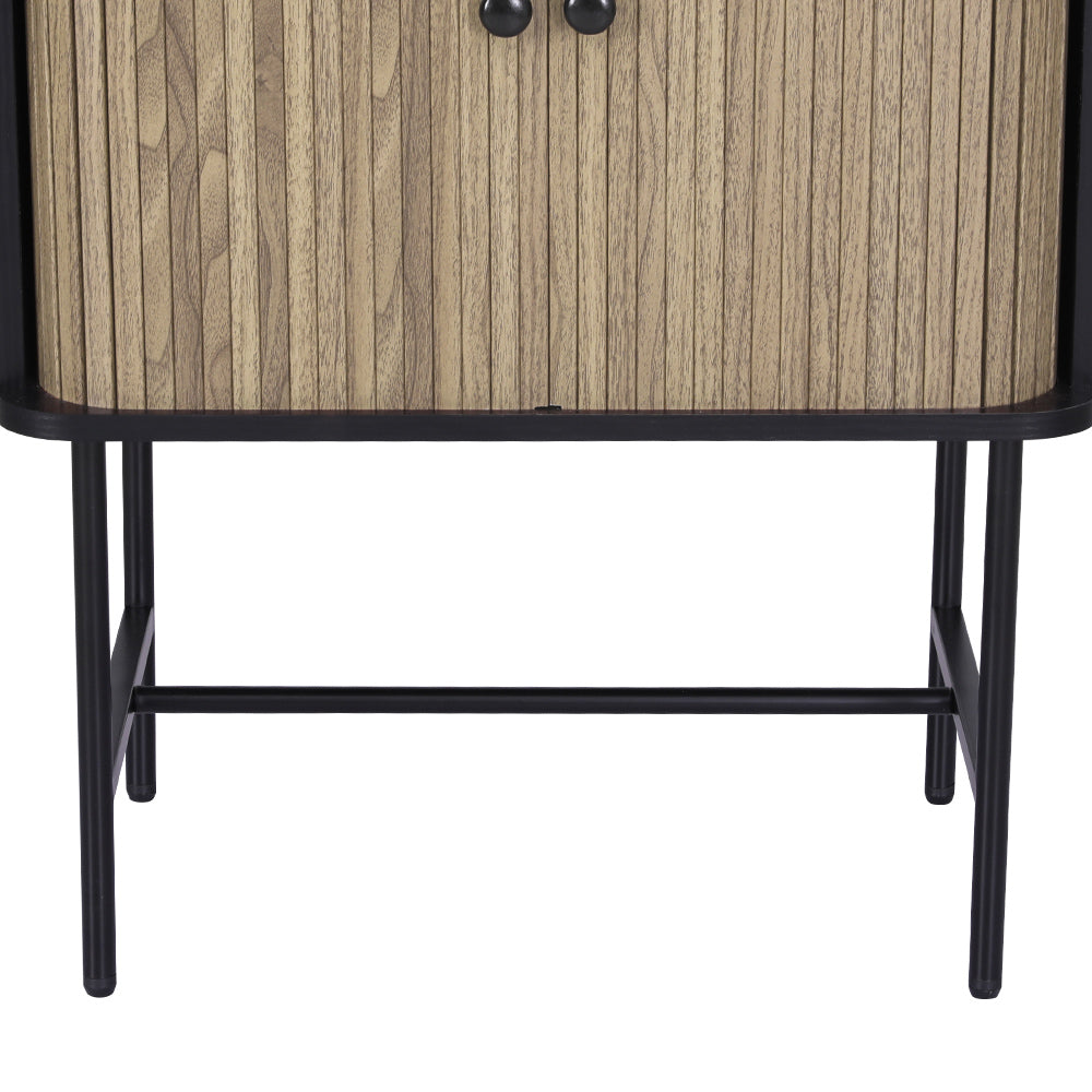 Mini Buffet Sideboard Cupboard with Fluted Sliding Doors - Black & Pine - Homecoze