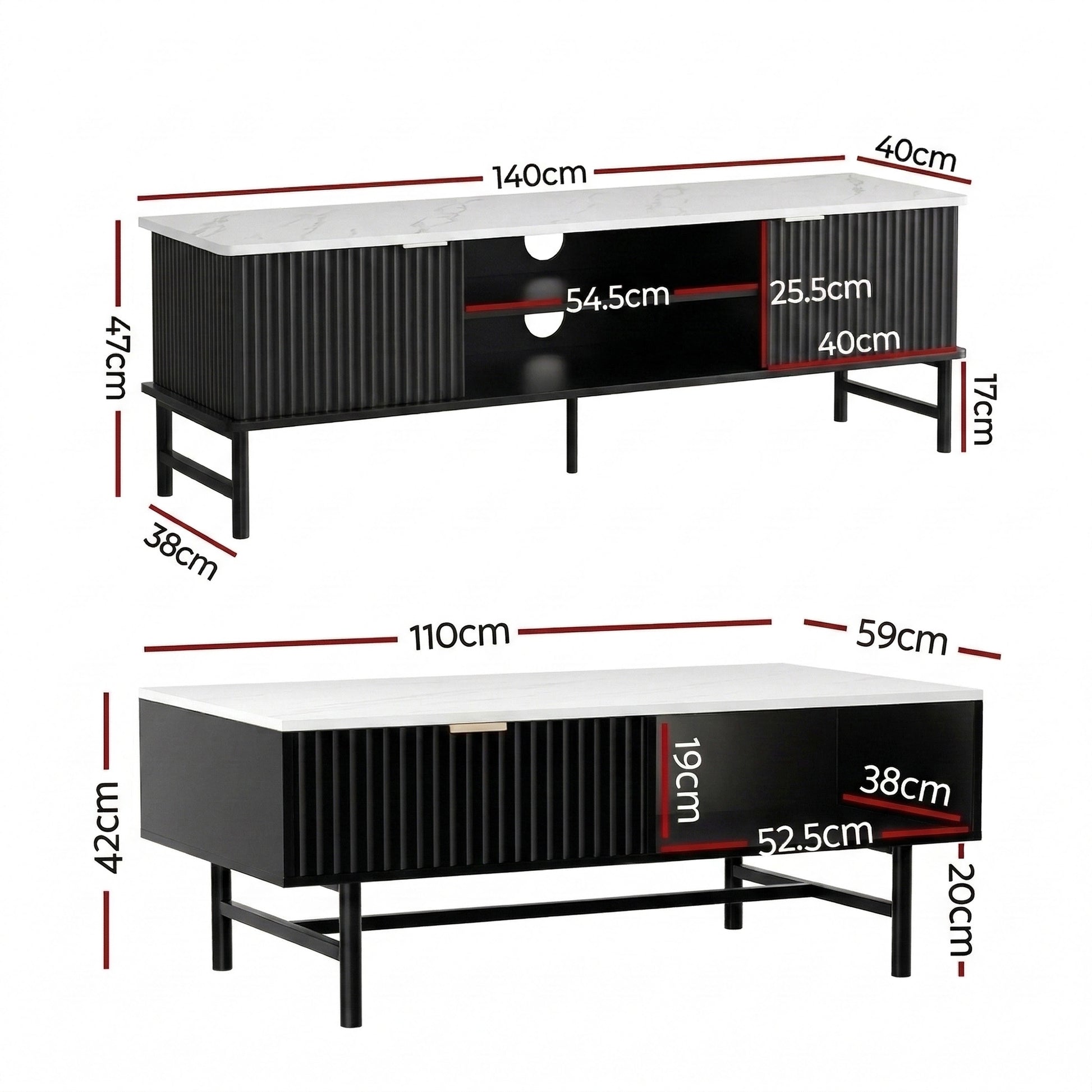 Artiss TV Unit & Coffee Table Set Storage Shelf Black - Homecoze