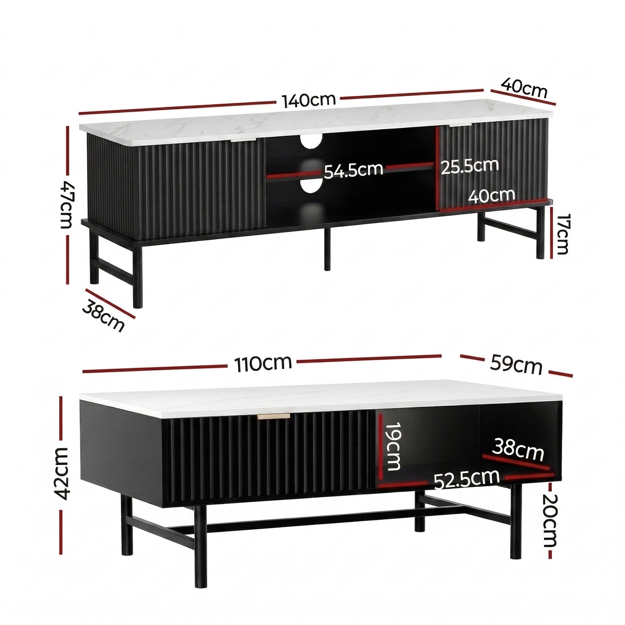 Artiss TV Unit & Coffee Table Set Storage Shelf Black - Homecoze