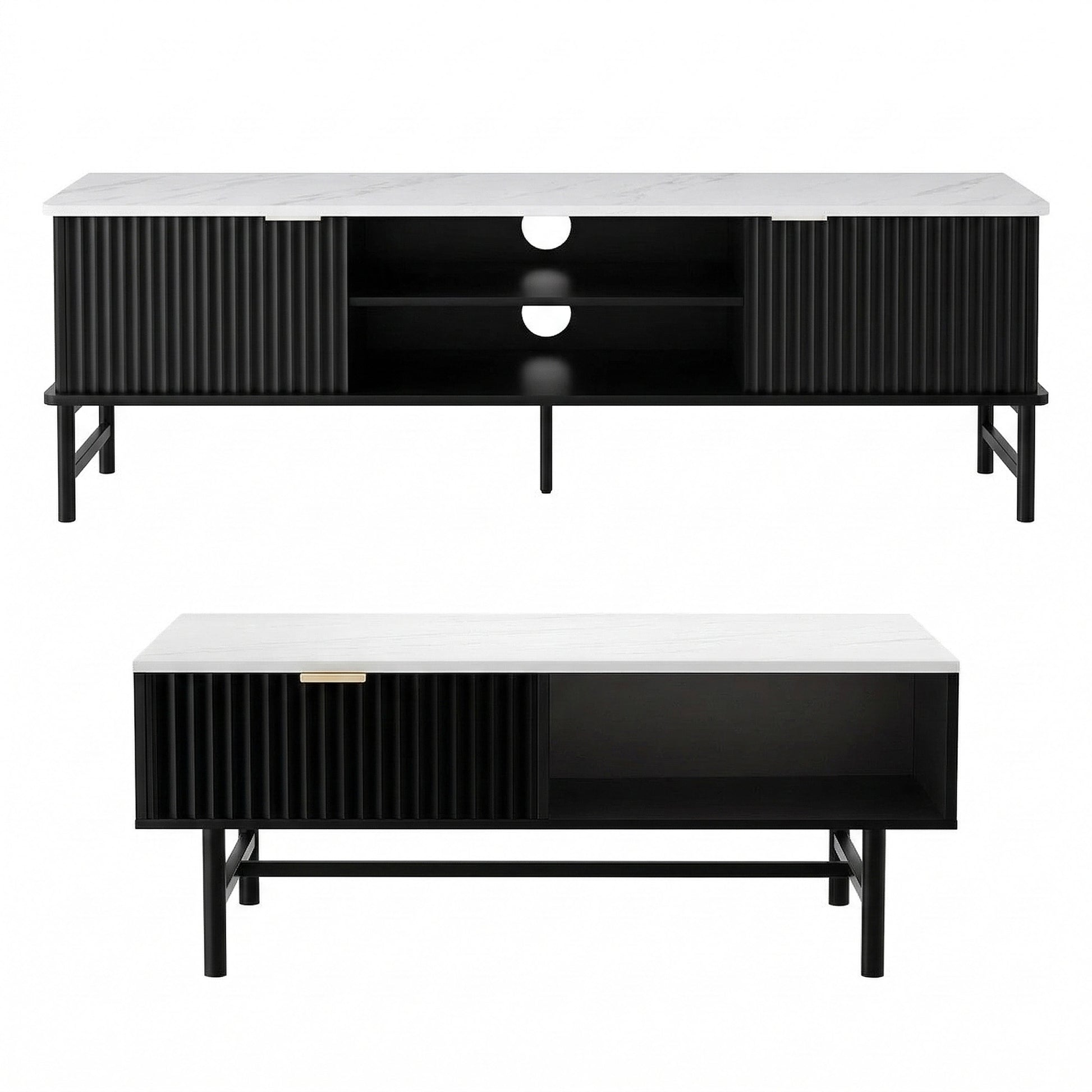 Artiss TV Unit & Coffee Table Set Storage Shelf Black - Homecoze