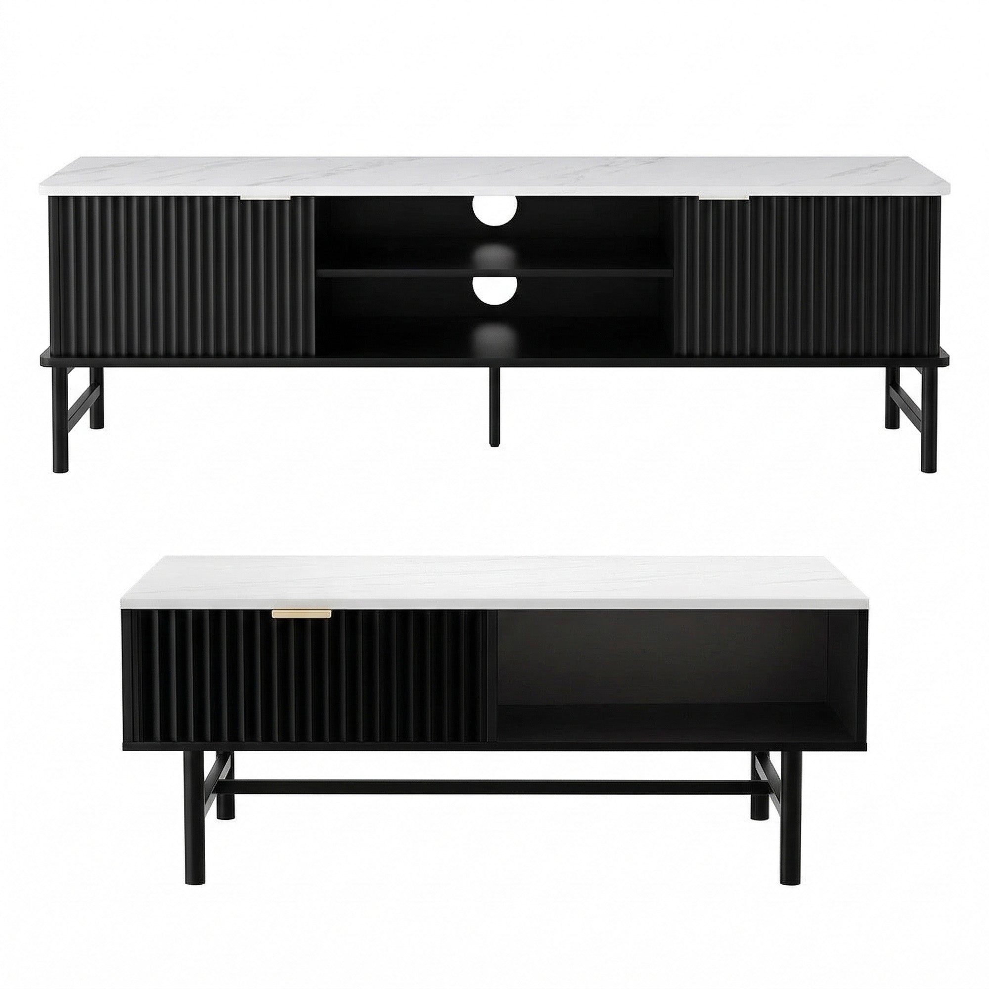 Artiss TV Unit & Coffee Table Set Storage Shelf Black - Homecoze