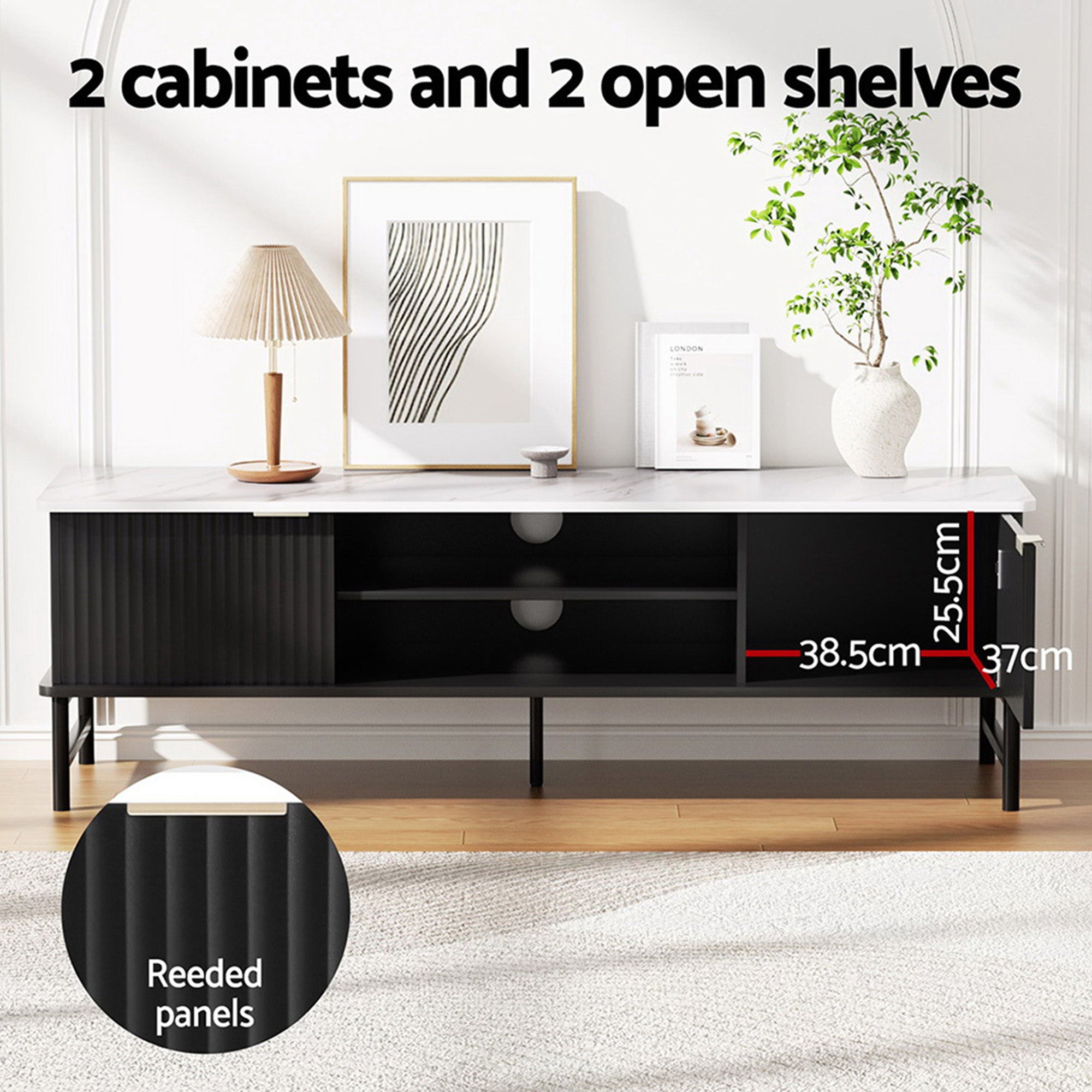 Artiss TV Unit & Coffee Table Set Storage Shelf Black - Homecoze