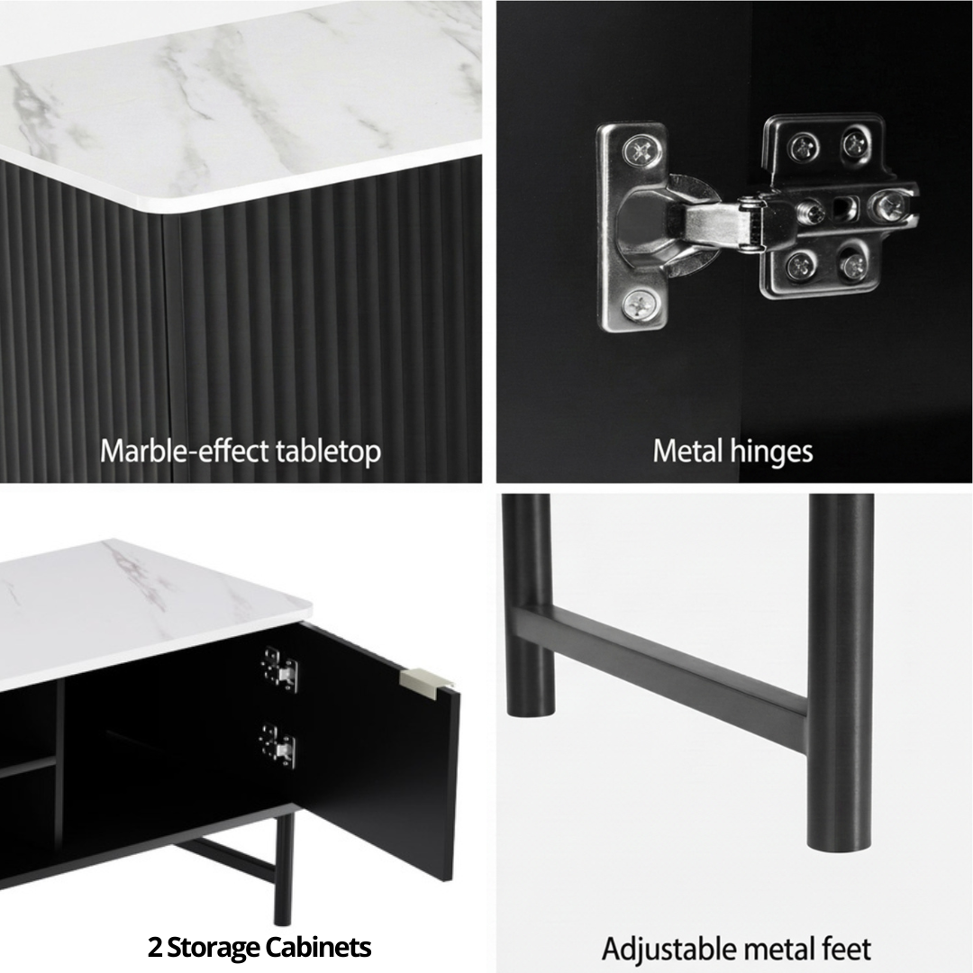 Scarlett Fluted Marble-Effect TV Unit 140cm - Black - Homecoze