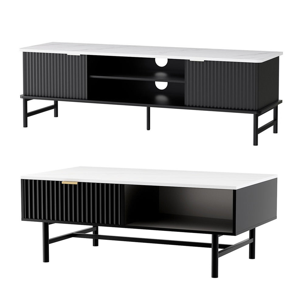 Artiss TV Unit & Coffee Table Set Storage Shelf Black - Homecoze