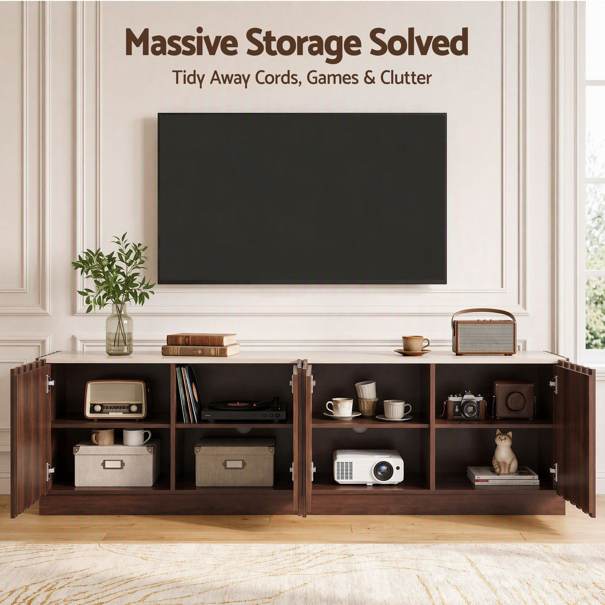 Ravelle Fluted TV Unit 180cm – Walnut